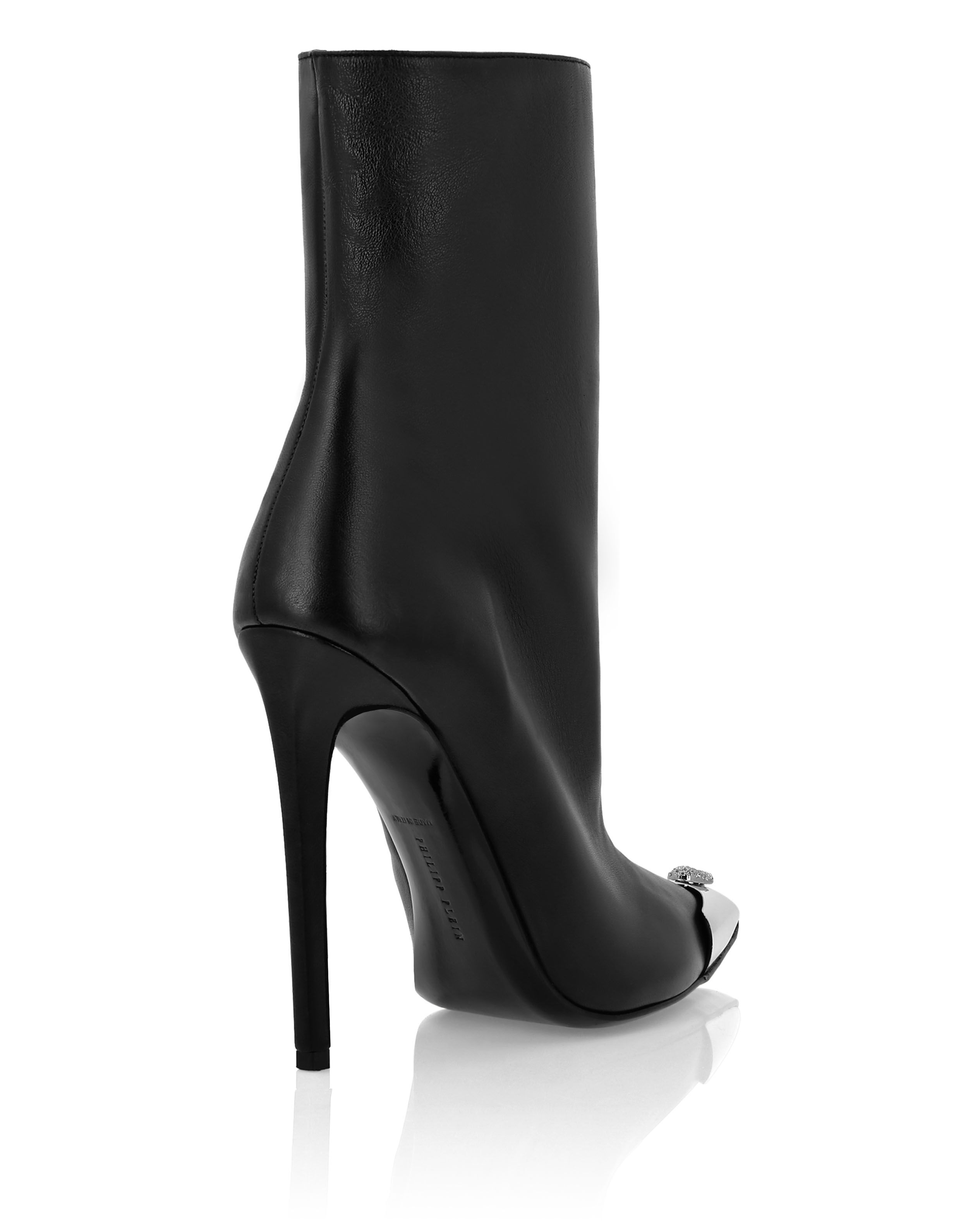 Botas de Couro Salto Alto Meio Caveira Strass