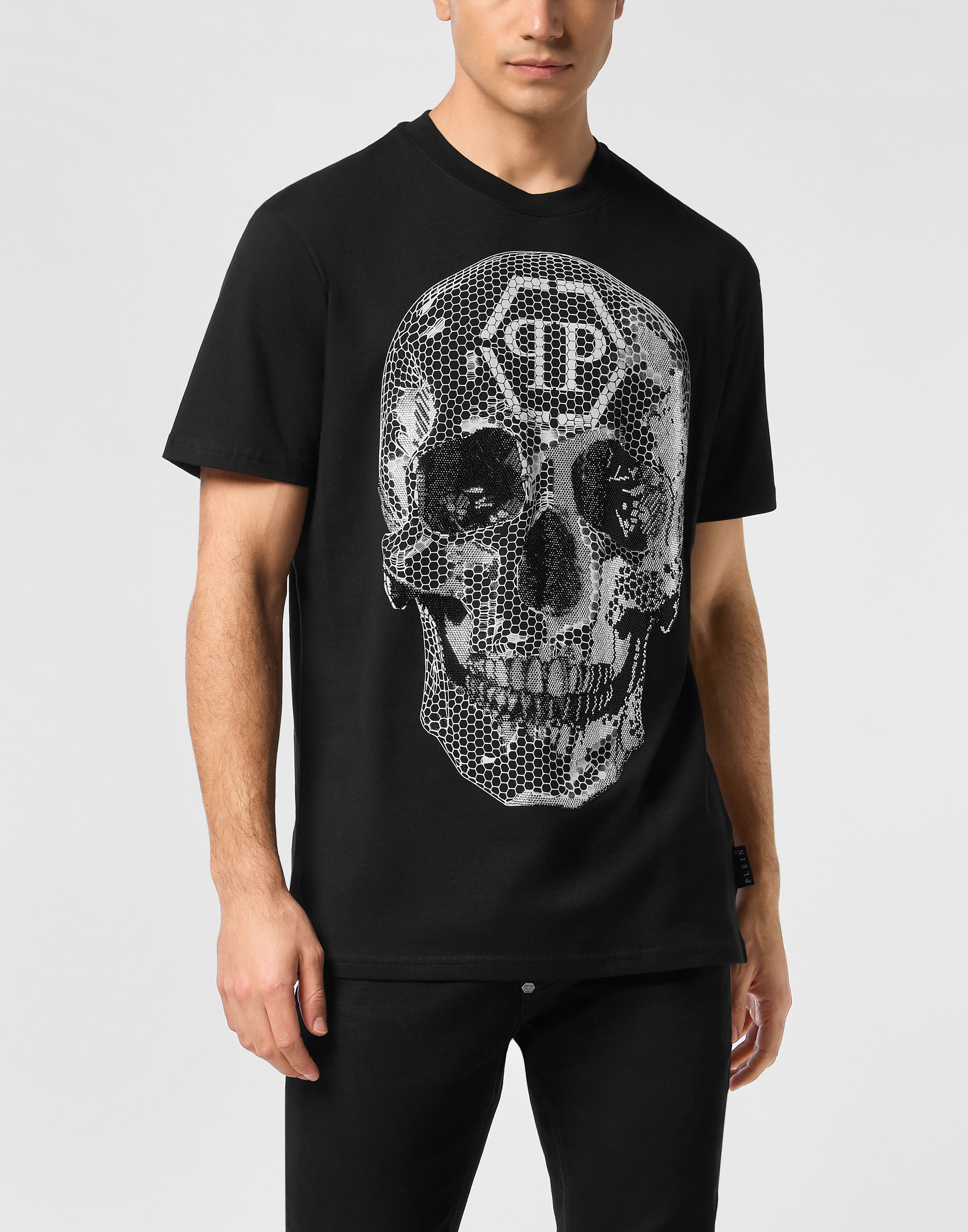 Camiseta Básica com Estampa de Caveira em Strass
