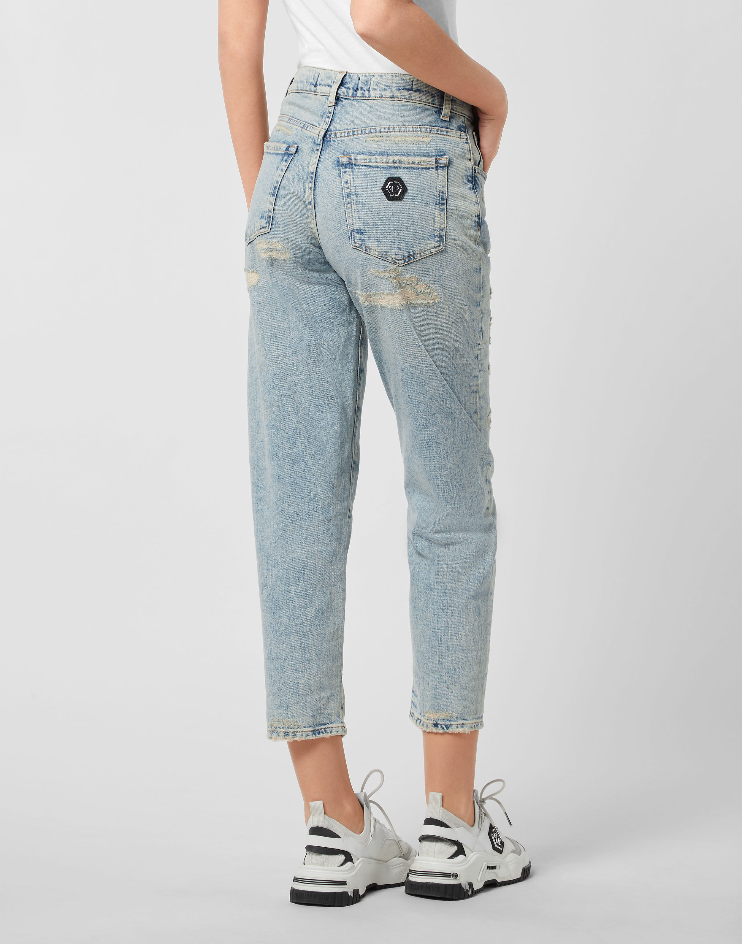 Calças de Denim Vintage Estilo Mãe
