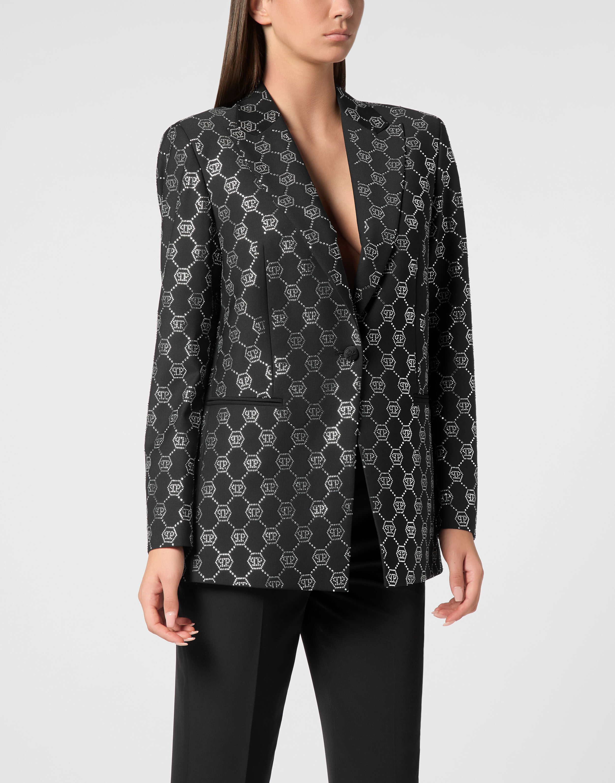 Blazer de Lã com Strass e Monograma