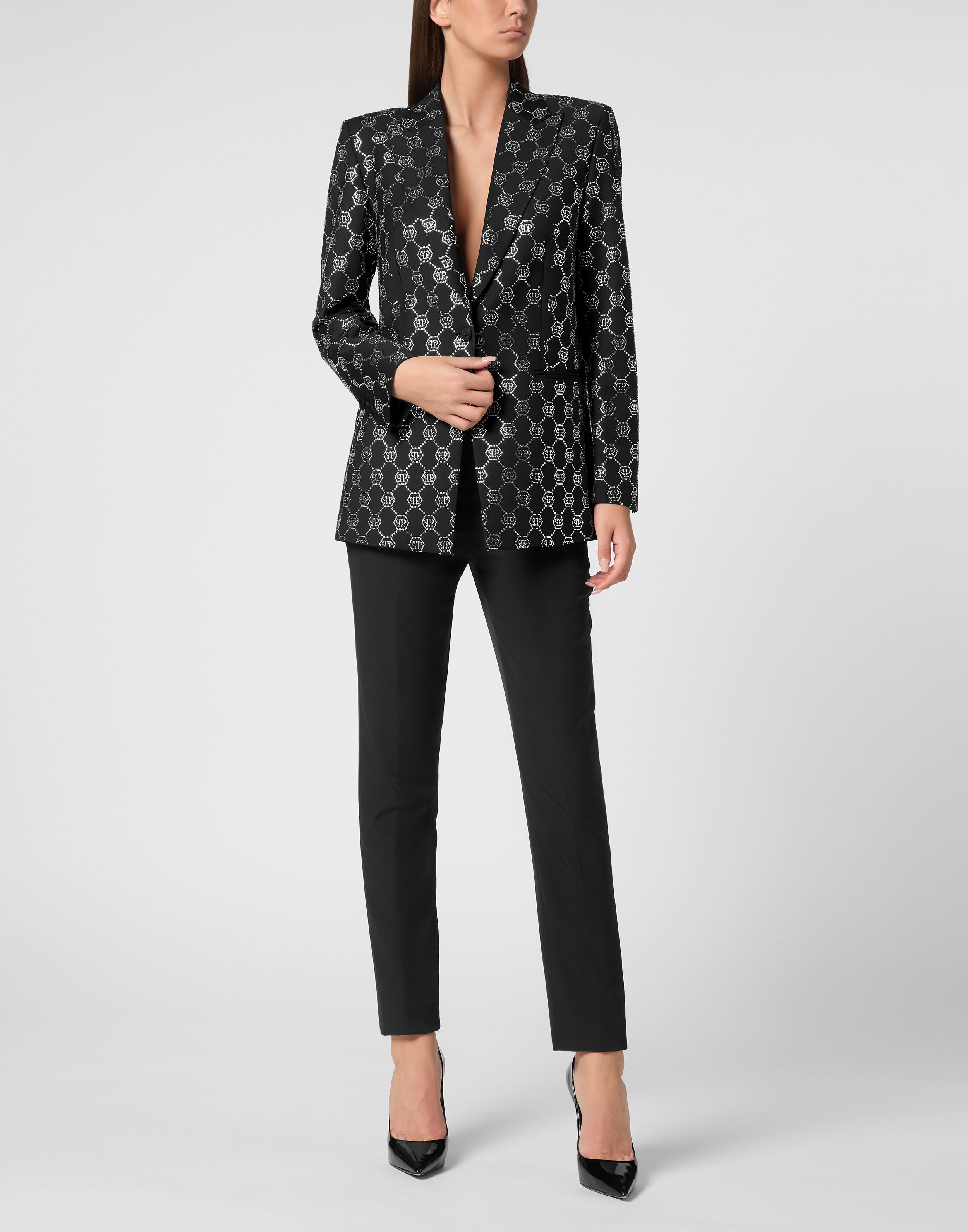 Blazer de Lã com Strass e Monograma