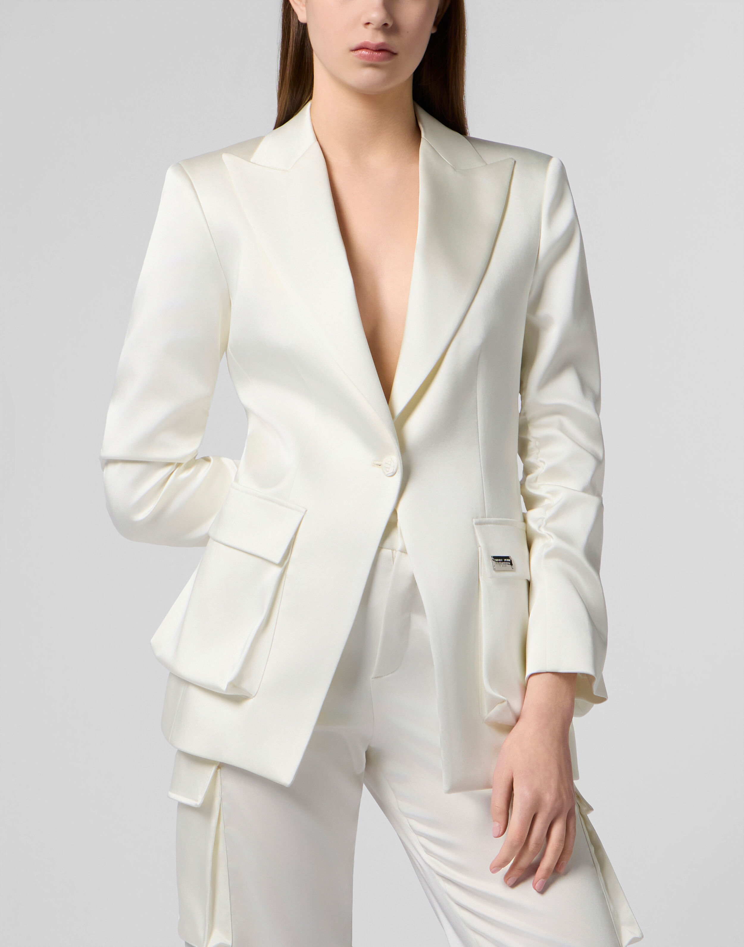 Blazer de Seda com Corte Cargo