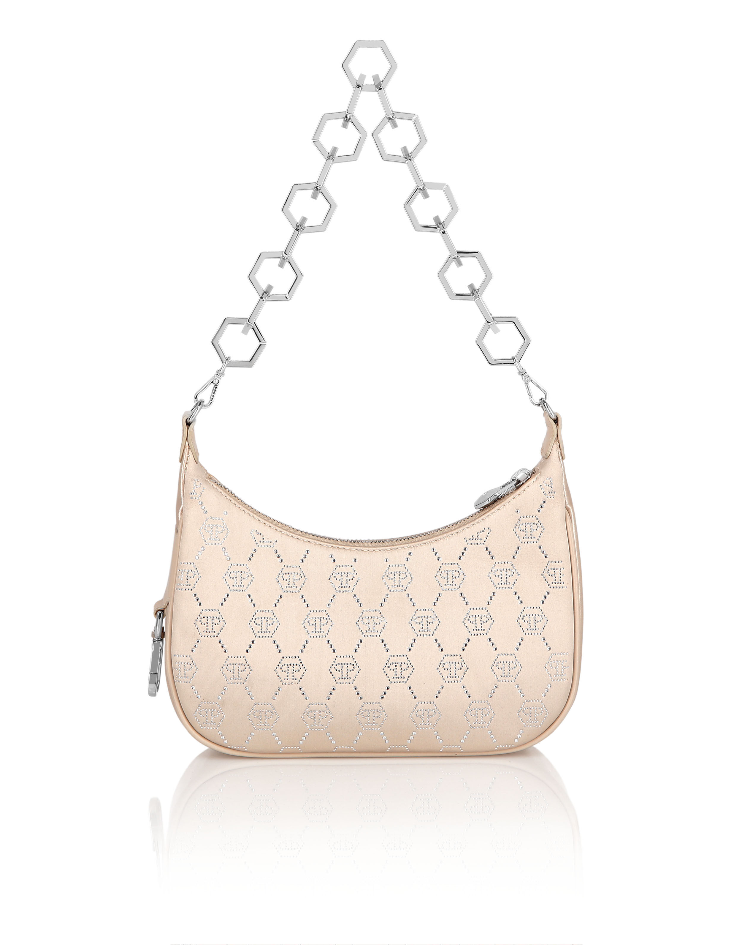 Bolsa de Ombro em Seda com Monograma e Strass