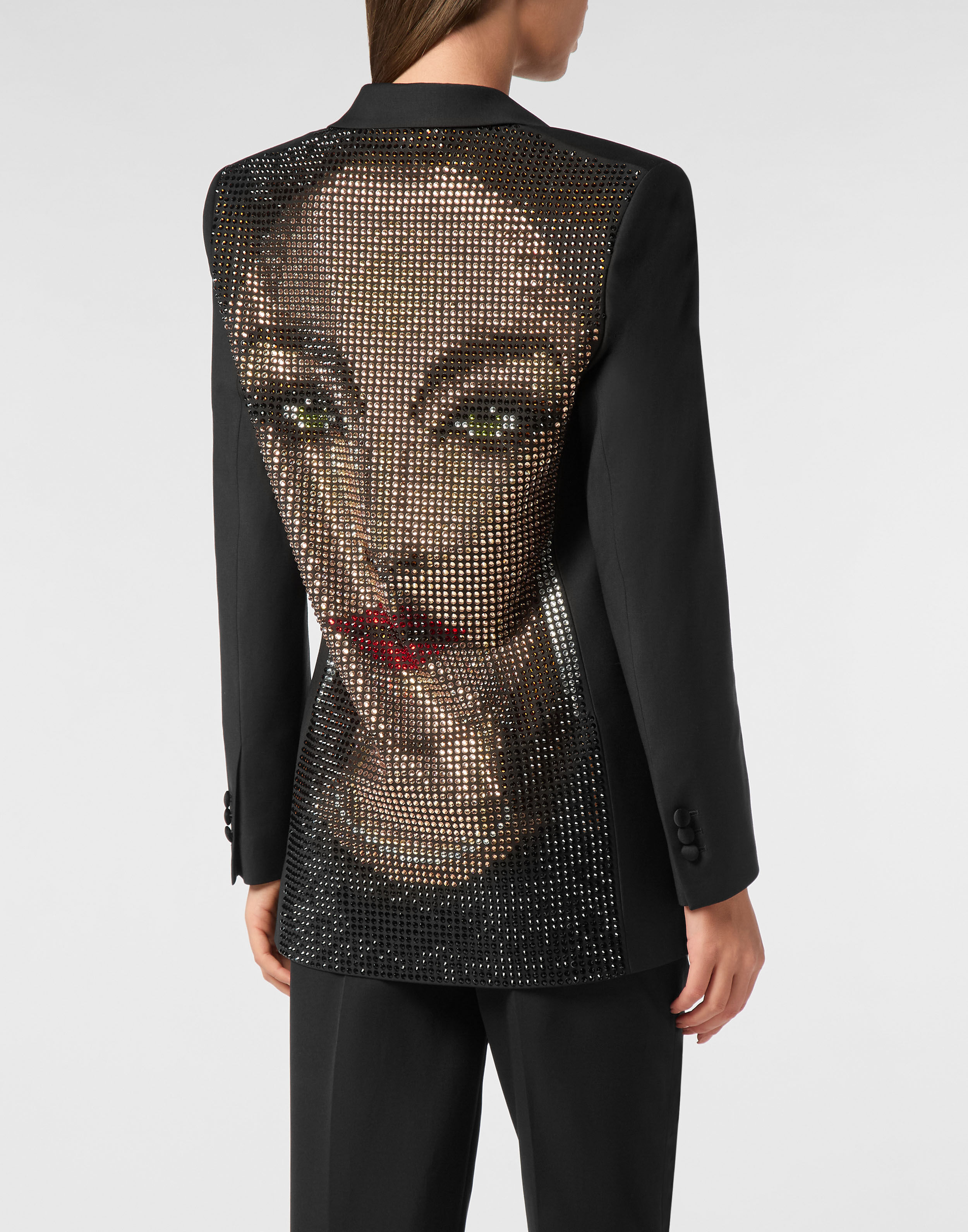 Blazer de Lã Estilo Namorado com Strass no Rosto