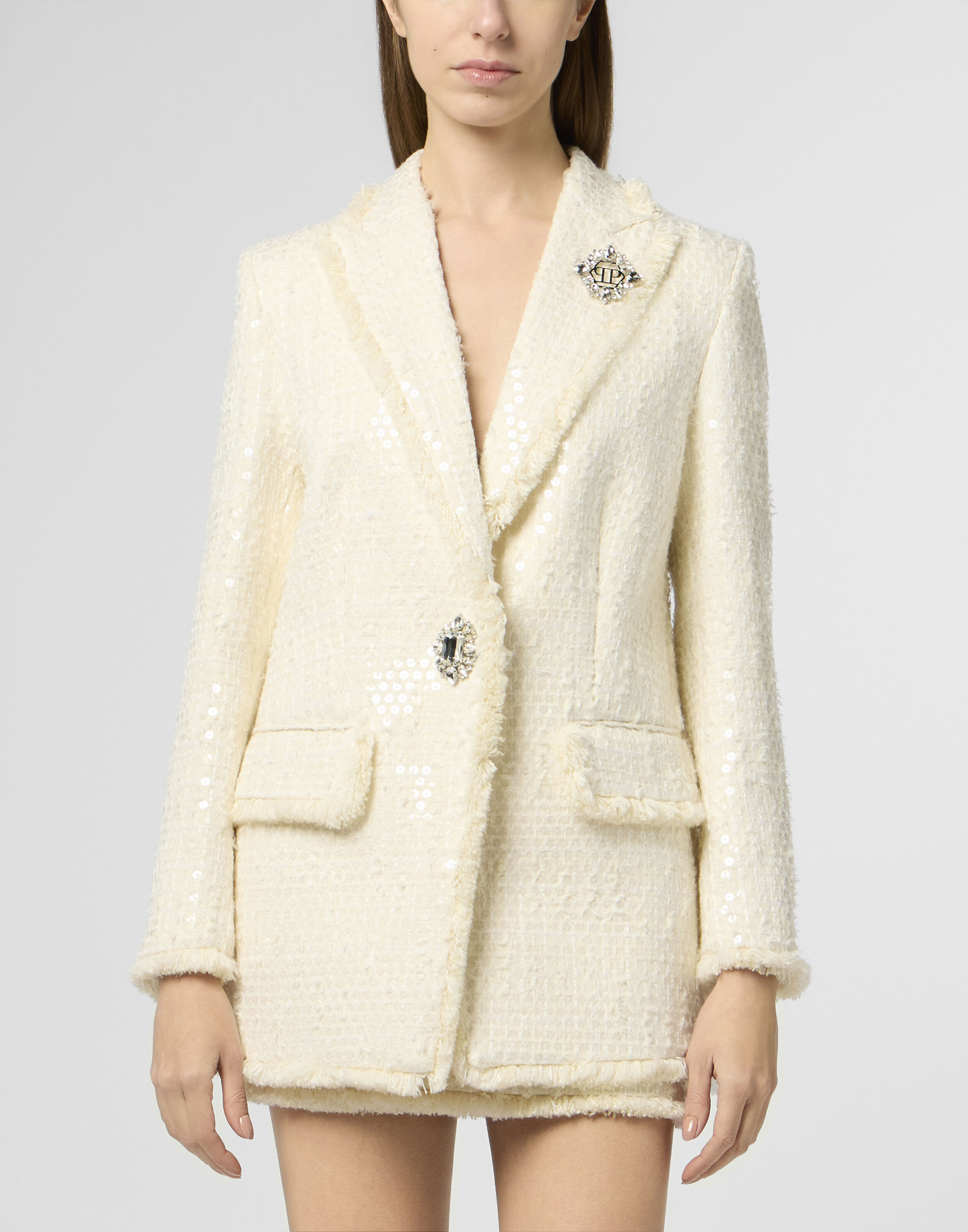 Jaqueta Tweed Estilo Boyfriend com Pailas