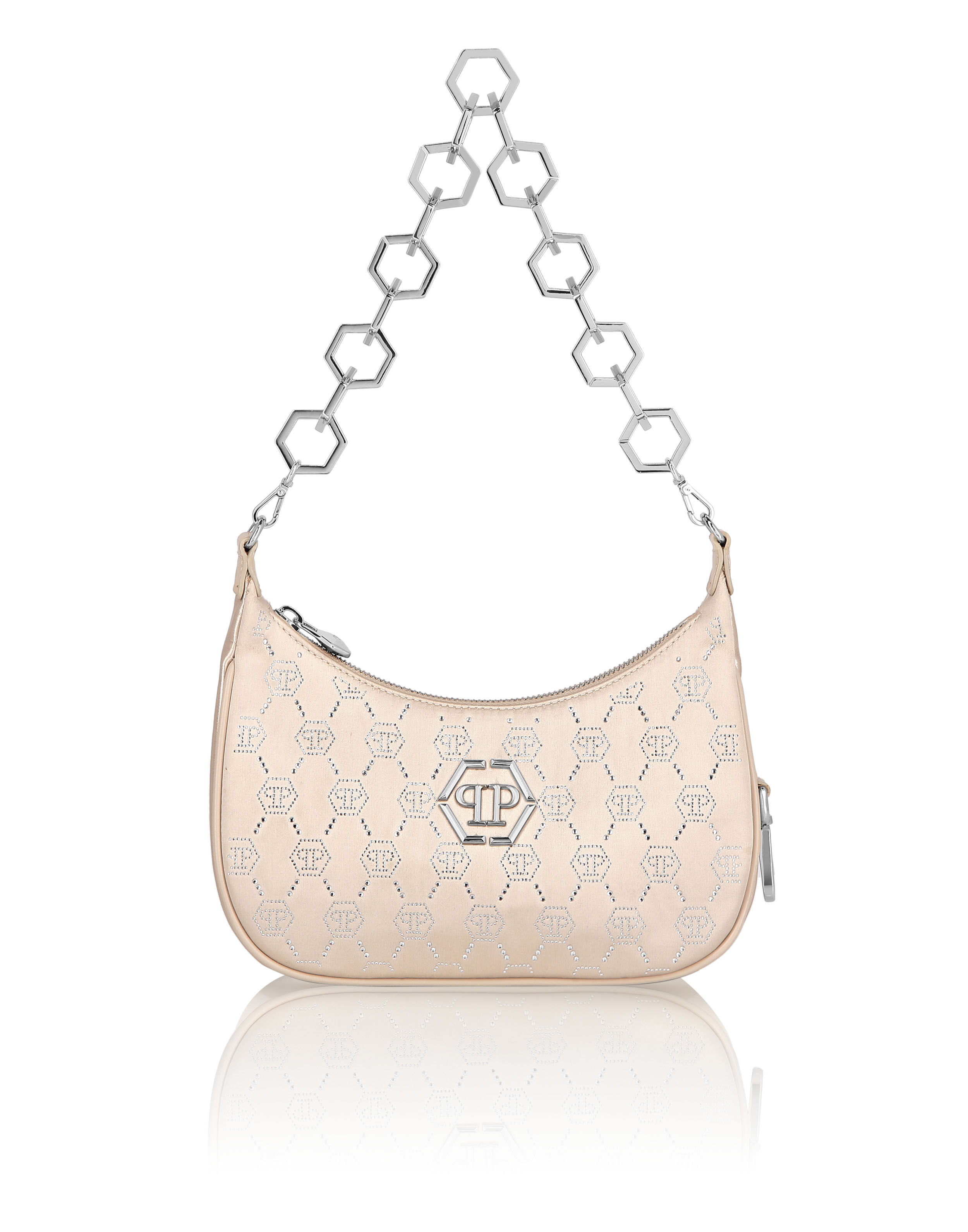 Bolsa de Ombro em Seda com Monograma e Strass