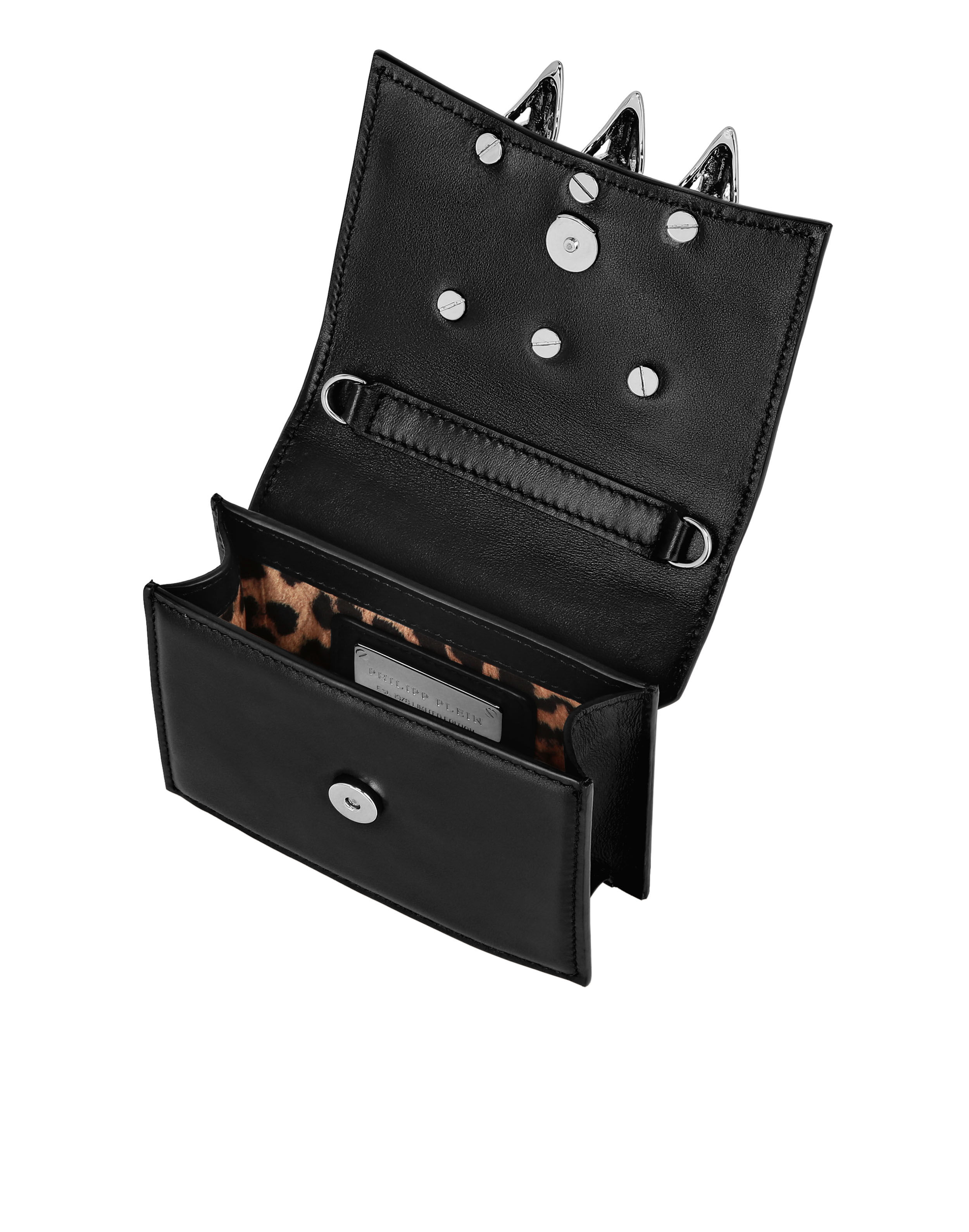 Bolsa de Ombro de Couro com Strass e Caveira