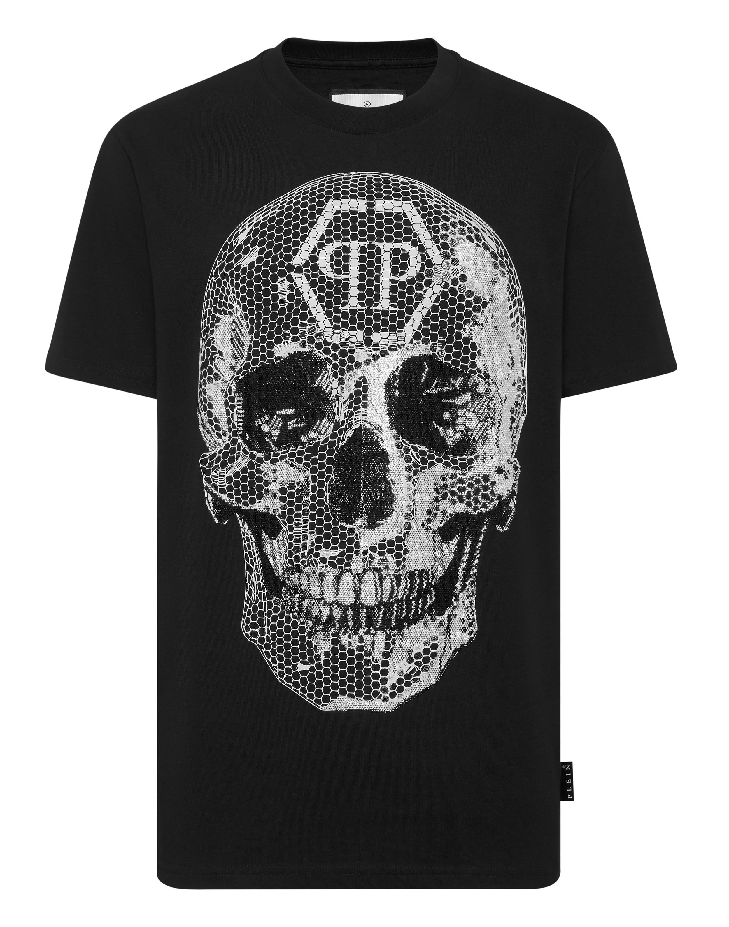 Camiseta Redonda com Caveira e Strass