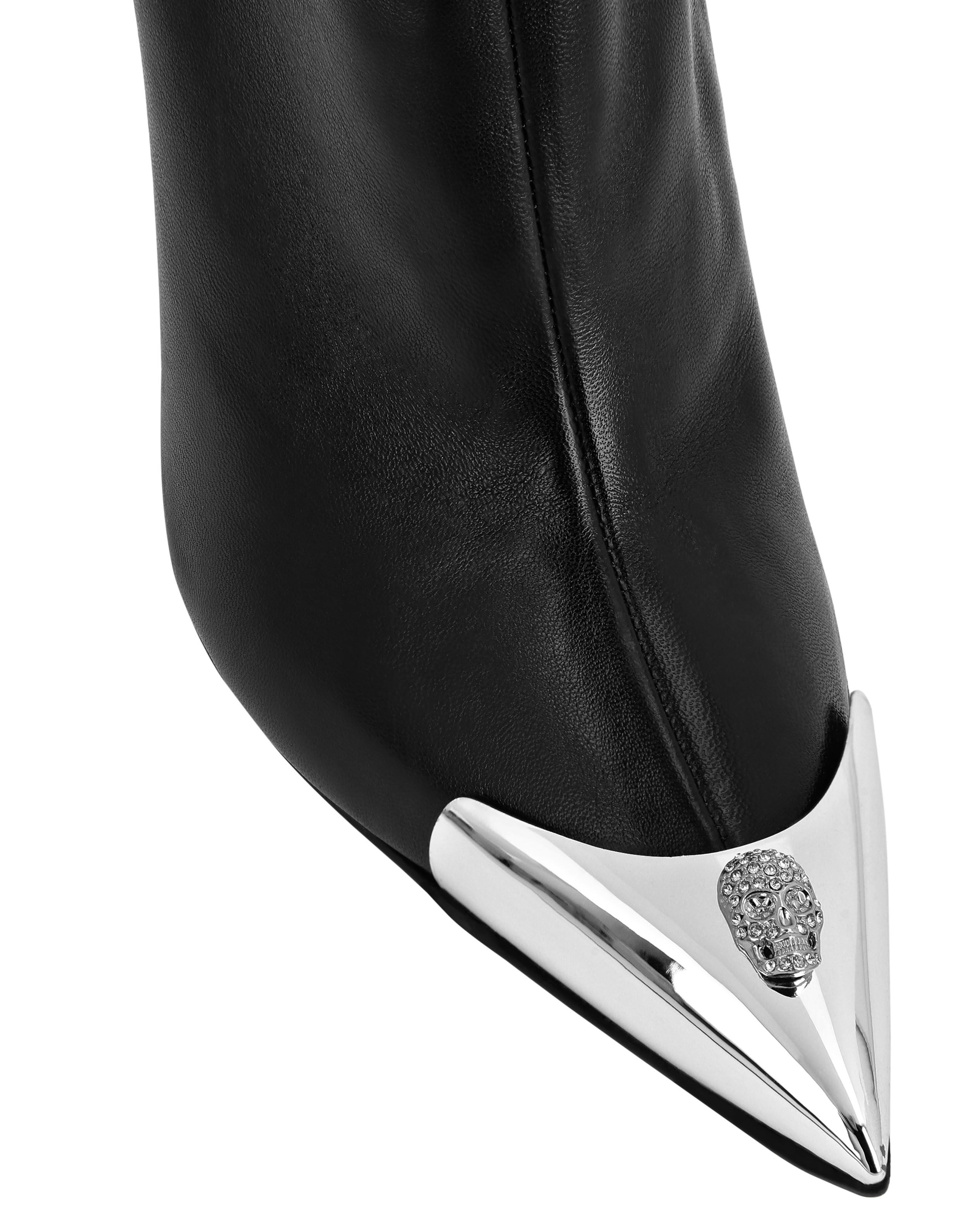 Botas de Couro Salto Alto Meio Caveira Strass