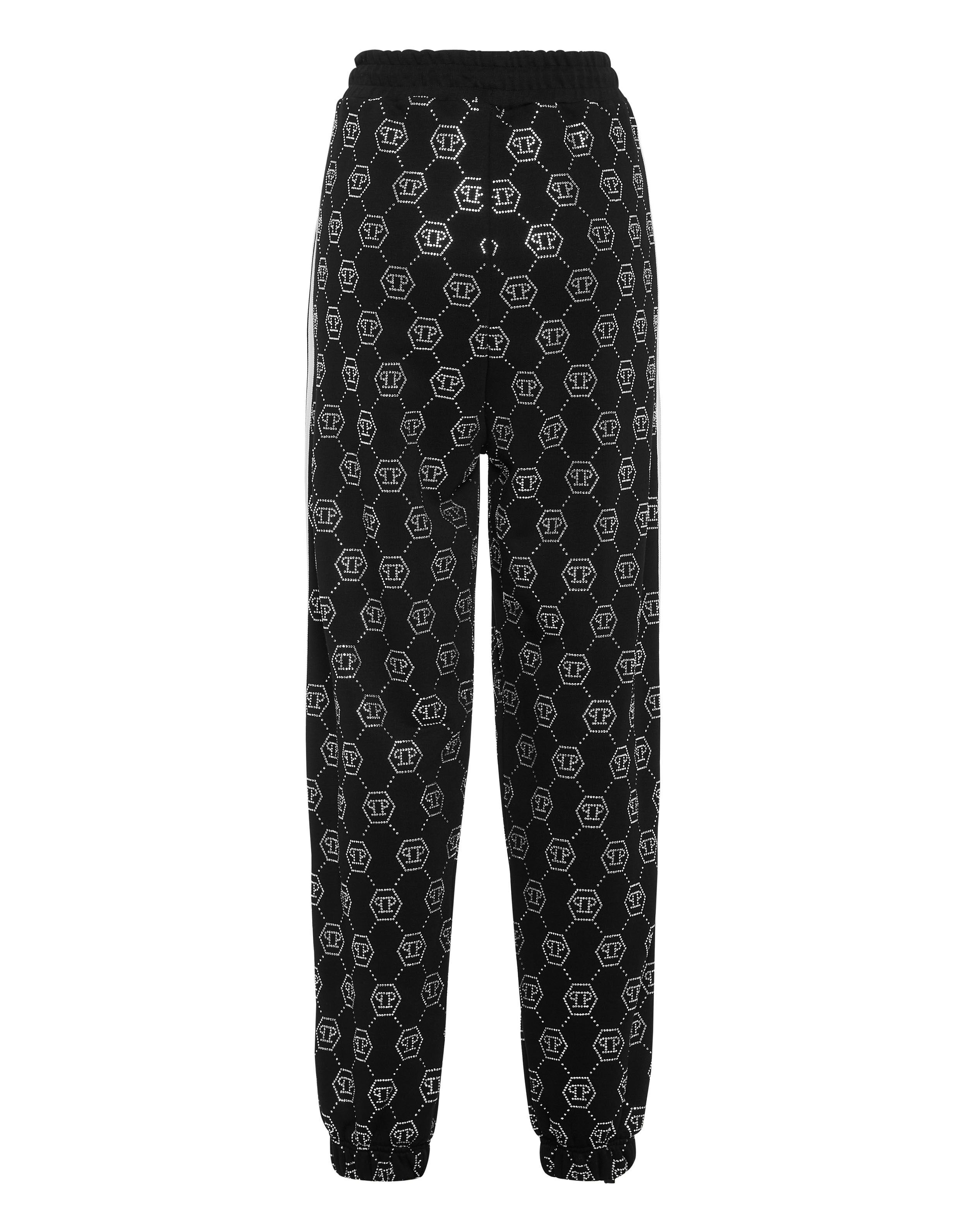 Calças de Fleece com Monograma e Strass Lavadas